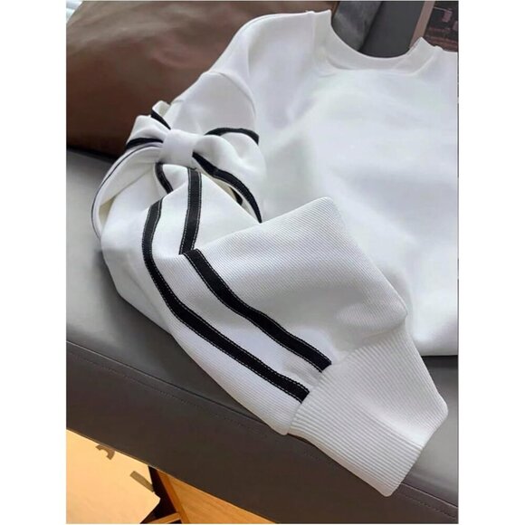 Women's Oversized Sweatshirt Polyester Bow Crew Neck Long Sleeve Casual - Picture 4 of 4